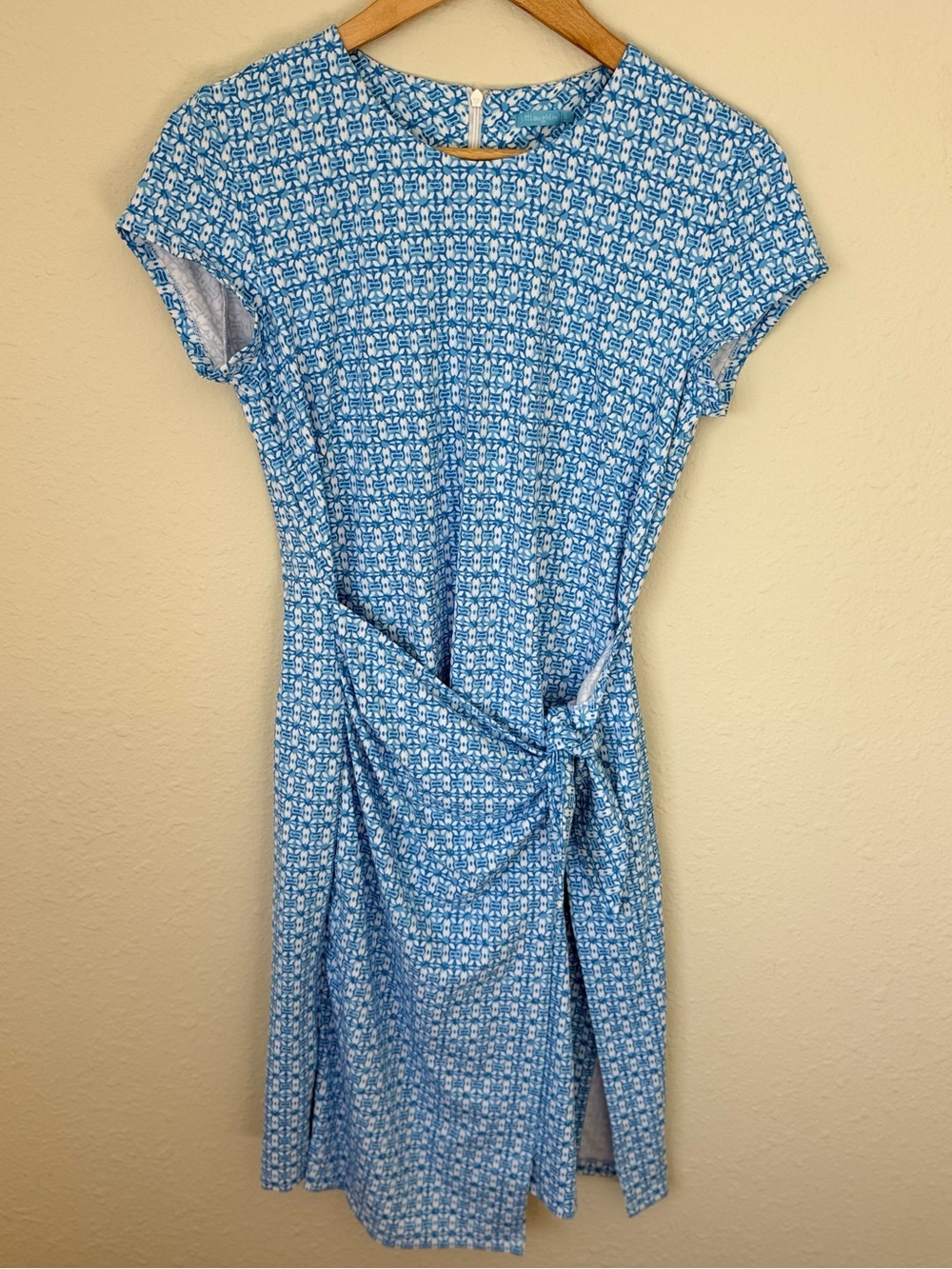 J Mclaughlin Catalina Cloth Blue Printed Midi Wrap Dress Coastal Size Small